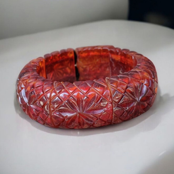 Vintage Carved Amber Bracelet
